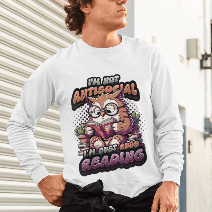 Book Lover Owl Reading Books Introvert Bookworm Unisex Long Sleeve T-Shirt
