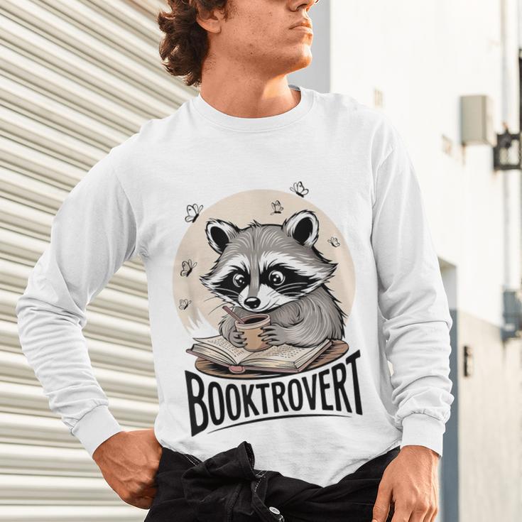 Booktrovert Raccoon Reading And Coffee For Book Lover Unisex Long Sleeve T-Shirt