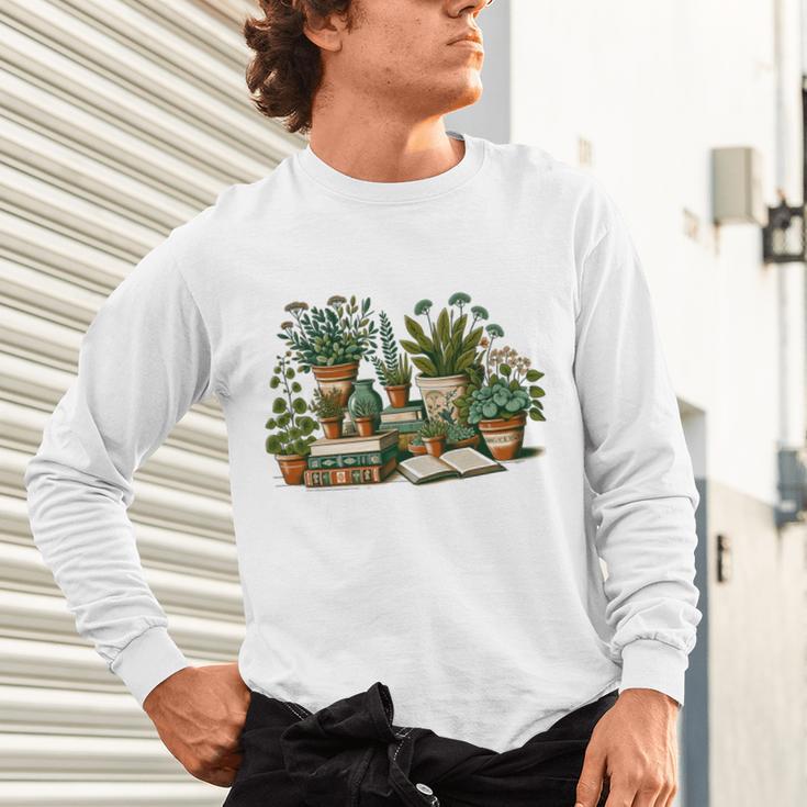 Botanical Garden Plants With Books Unisex Long Sleeve T-Shirt