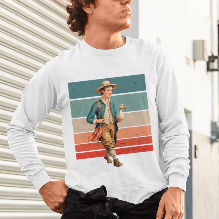 Boy Goose Vintage Rural Pastoral Charm Nostalgia Simple Life Unisex Long Sleeve T-Shirt