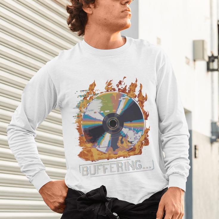Buffering Glitched CD On Fire 2000s Nostalgia Unisex Long Sleeve T-Shirt
