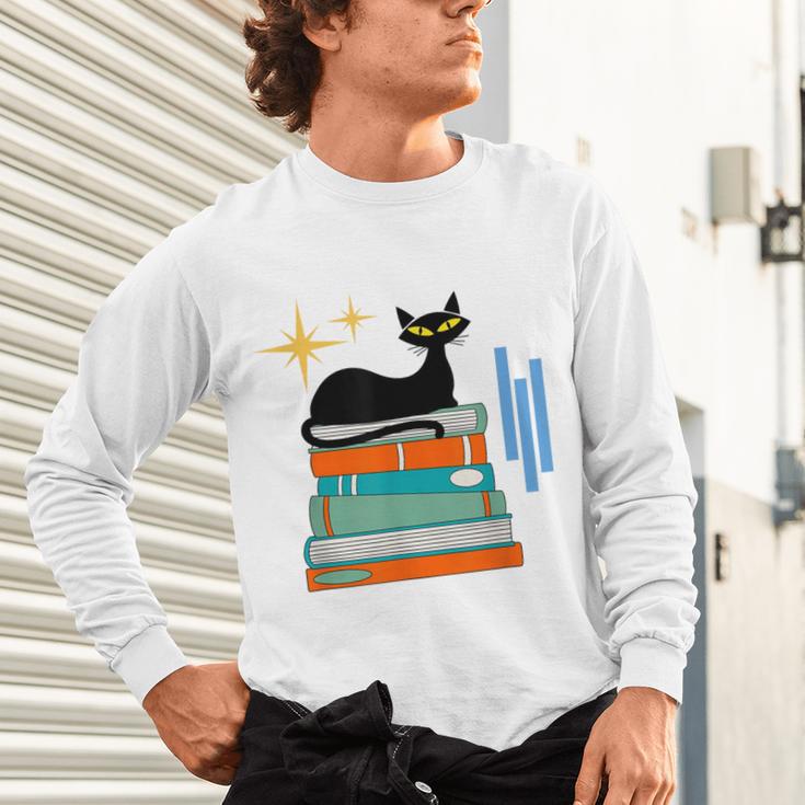 Cat And Books Retro Midcentury Mid Century Aesthetic Unisex Long Sleeve T-Shirt Cat And Books Retro Midcentury Mid Century Aesthetic Unisex Long Sleeve T-Shirt