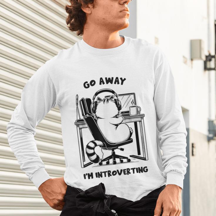 Cat With Coffee On Computer Go Away I'm Introverting Unisex Long Sleeve T-Shirt Cat With Coffee On Computer Go Away I'm Introverting Unisex Long Sleeve T-Shirt