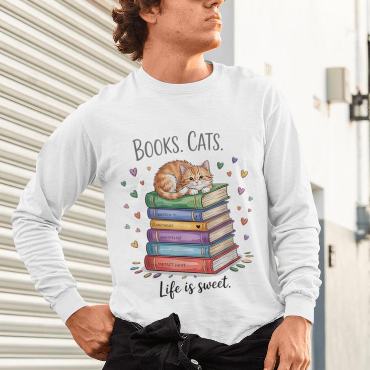 Cats Books Lover Men Women Unisex Long Sleeve T-Shirt