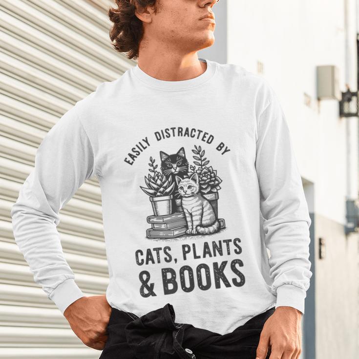 Cats Plants And Books Shirt Plant Lover Gardening Unisex Long Sleeve T-Shirt