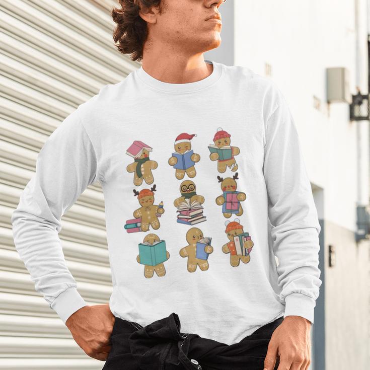 Christmas Library Gingerbread Man Books Lover Bookworm Unisex Long Sleeve T-Shirt