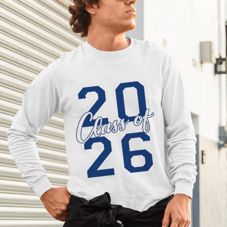 Class Of 2026 Graduation Varsity Navy Blue Letters Premium Tri-Blend Unisex Long Sleeve T-Shirt