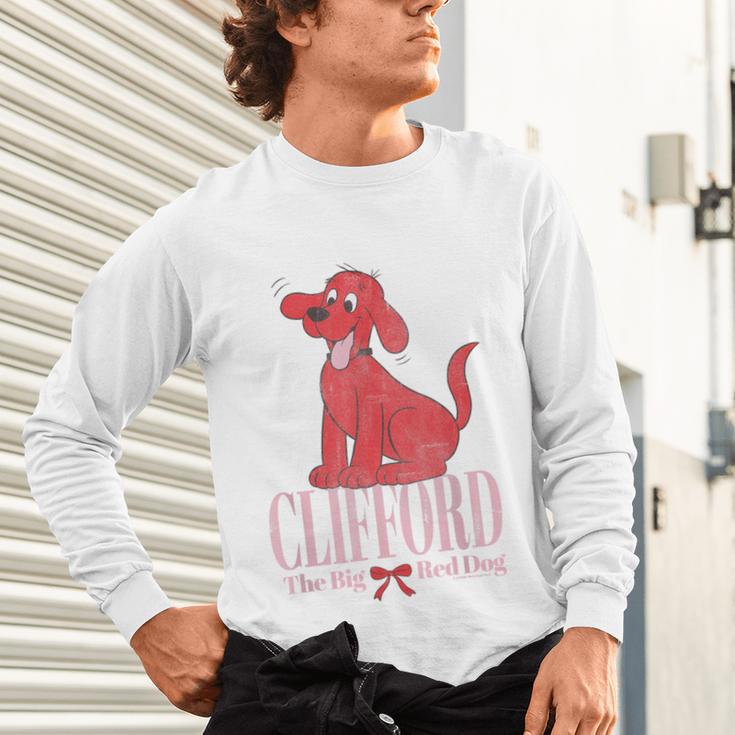 Clifford The Big Red Dog Pink Text With Bow Illustrated Book Unisex Long Sleeve T-Shirt
