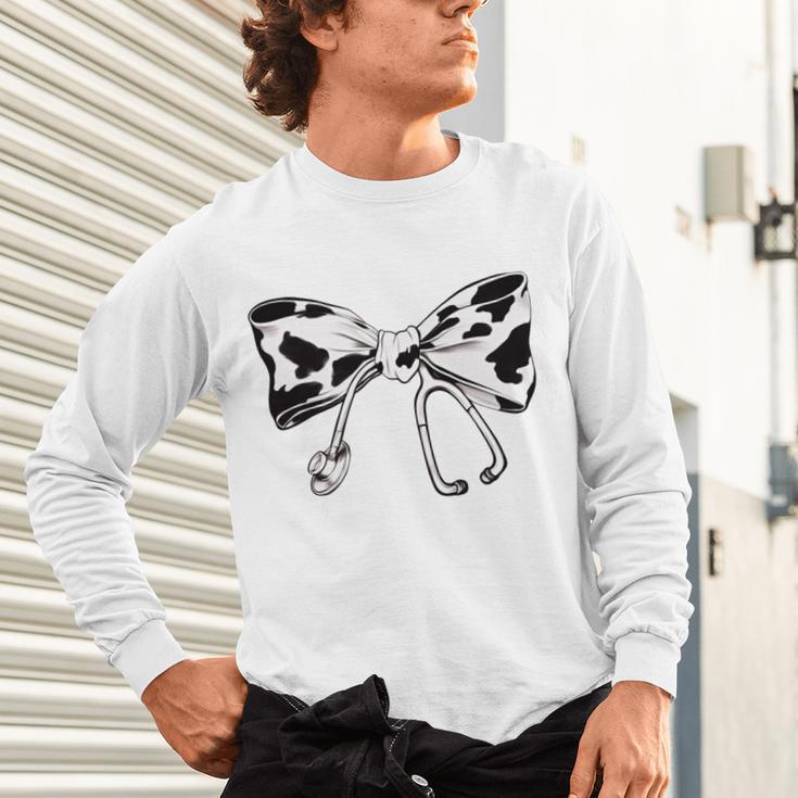 Cow Print Bow And Stethoscope Nurse RN Graduation Coquette Unisex Long Sleeve T-Shirt