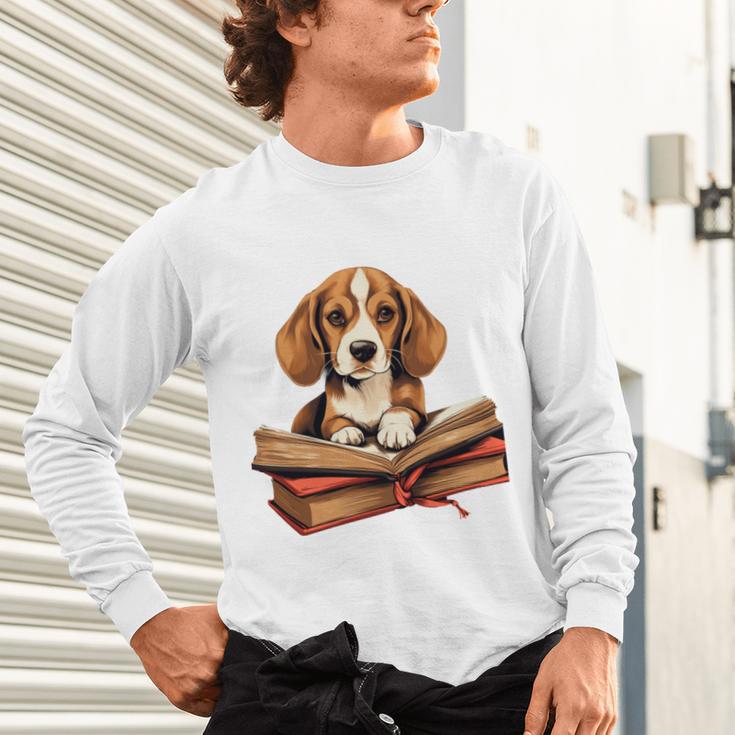 Cute Dog Beagle Reading Book Unisex Long Sleeve T-Shirt