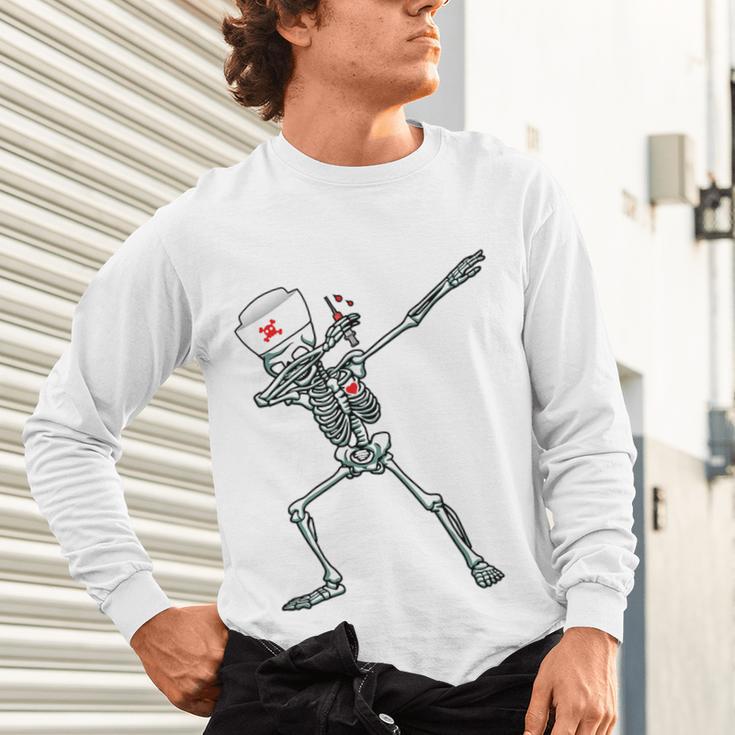 Dabbing Skeleton Nurse Halloween Graduation Unisex Long Sleeve T-Shirt
