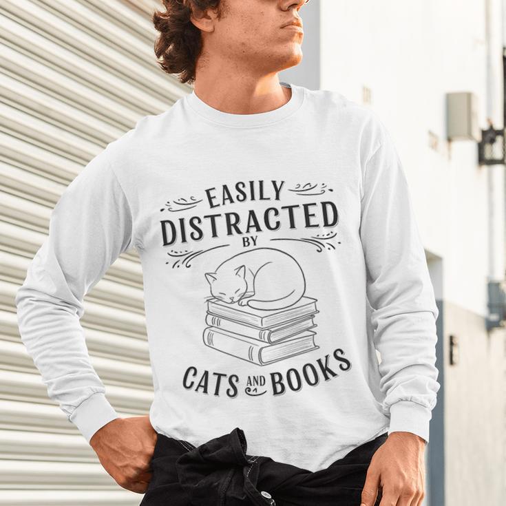 Easily Distracted By Cats And Books For Women Unisex Long Sleeve T-Shirt