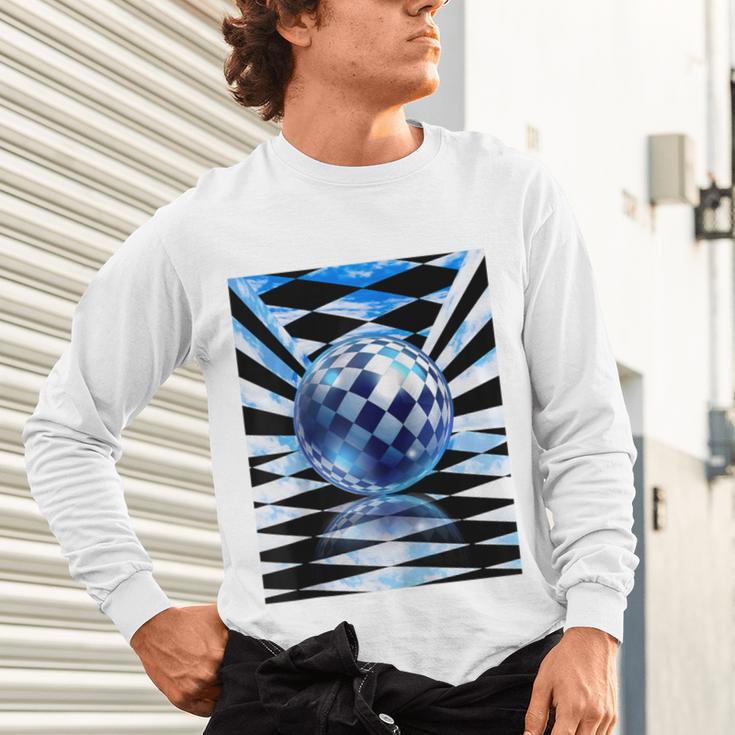 Frutiger Aero Aesthetic Tech Checkered Room Orb Sky Raglan Baseball Tee Unisex Long Sleeve T-Shirt