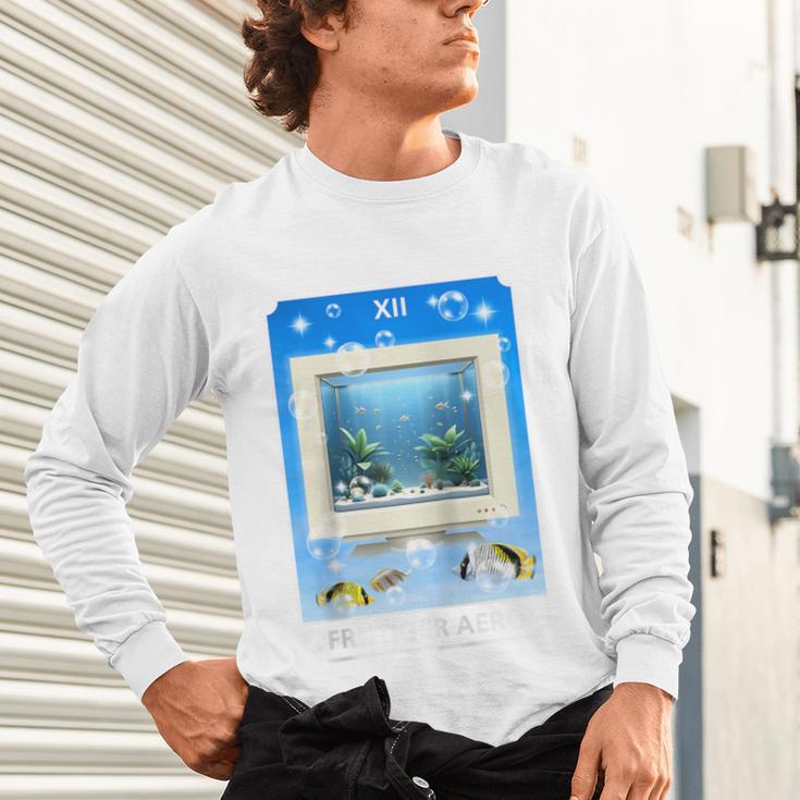 Frutiger Aero Aesthetic Tech Computer Aquarium Tarot Card Raglan Baseball Tee Unisex Long Sleeve T-Shirt