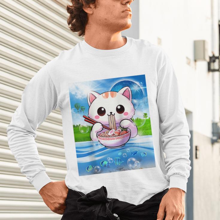 Frutiger Aero Aesthetic Tech Kawaii Ramen Cat Fishes Raglan Baseball Tee Unisex Long Sleeve T-Shirt Frutiger Aero Aesthetic Tech Kawaii Ramen Cat Fishes Raglan Baseball Tee Unisex Long Sleeve T-Shirt