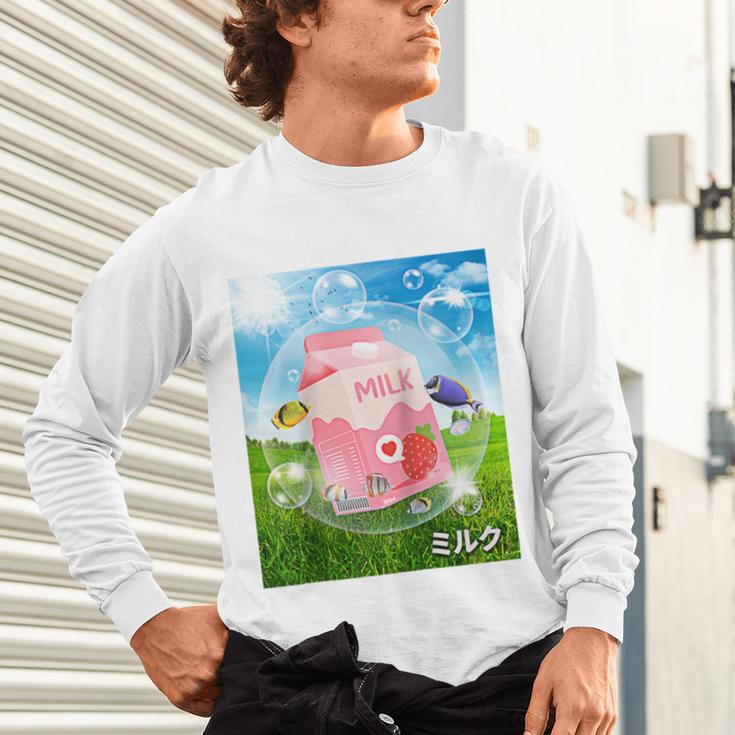 Frutiger Aero Aesthetic Tech Kawaii Strawberry Milk Fishes Raglan Baseball Tee Unisex Long Sleeve T-Shirt Frutiger Aero Aesthetic Tech Kawaii Strawberry Milk Fishes Raglan Baseball Tee Unisex Long Sleeve T-Shirt