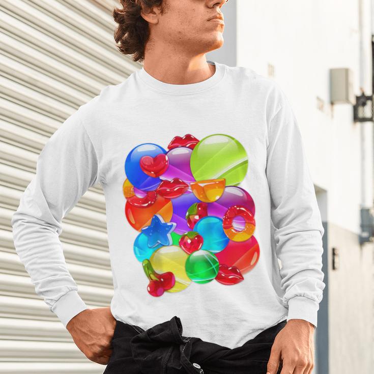 Frutiger Aero Aesthetic Tech Orb Pattern Heart Cherry Lips Raglan Baseball Tee Unisex Long Sleeve T-Shirt