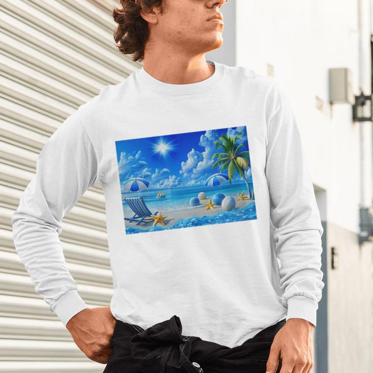 Frutiger Aero Beach Y2k Aesthetic Palm Tree Sand Ocean Premium Unisex Long Sleeve T-Shirt