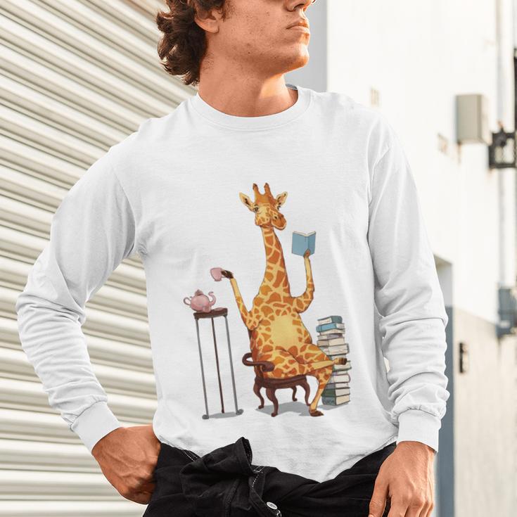 Giraffe Reading Tea Books Coffee Book Lover Graphic Unisex Long Sleeve T-Shirt Giraffe Reading Tea Books Coffee Book Lover Graphic Unisex Long Sleeve T-Shirt