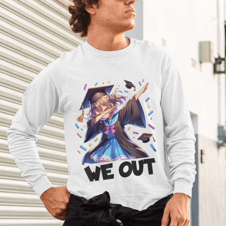 We Out Graduate Dabbing Anime Girl Grad Graduation Unisex Long Sleeve T-Shirt