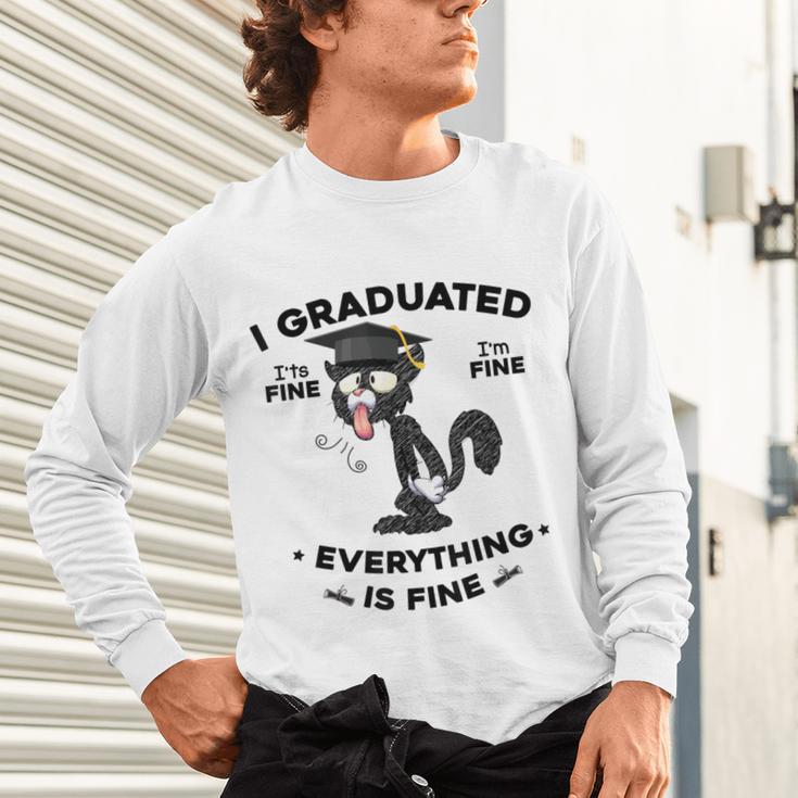 I Graduated Graduate Class 2025 Cat Graduation Unisex Long Sleeve T-Shirt