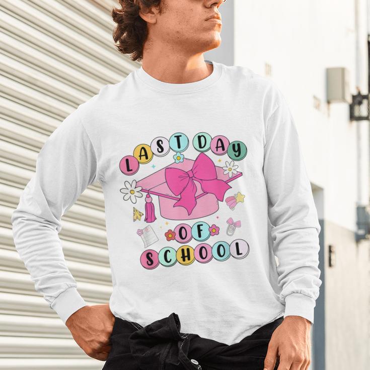 Happy Last Day Of School Coquette Bow Graduation Girls Kids Unisex Long Sleeve T-Shirt