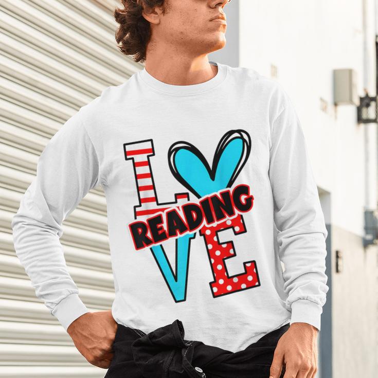 I Heart Books Love Reading Red And Stripe Animated Cat For Men Women Girls Kids Unisex Long Sleeve T-Shirt