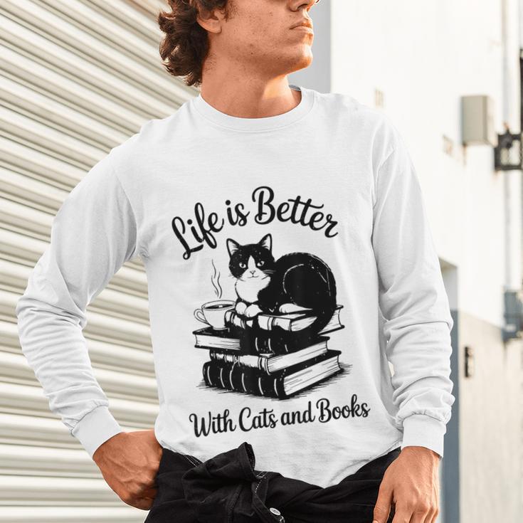 Life Is Better With Cats & Books Tuxedo Cat Mom Women Unisex Long Sleeve T-Shirt Life Is Better With Cats & Books Tuxedo Cat Mom Women Unisex Long Sleeve T-Shirt