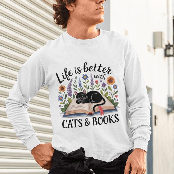 Life Is Better With Cats And Books Unisex Long Sleeve T-Shirt