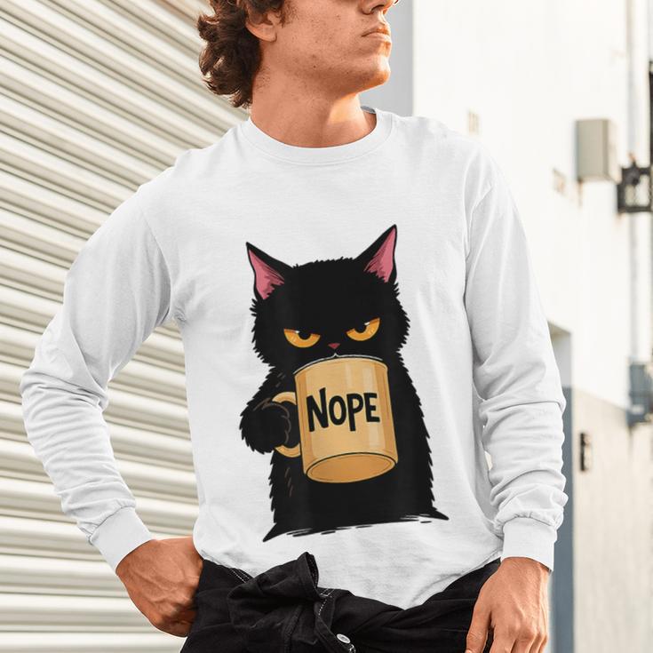 Nope Coffee Cat – Introvert Humor Monday Kitty Unisex Long Sleeve T-Shirt Nope Coffee Cat – Introvert Humor Monday Kitty Unisex Long Sleeve T-Shirt