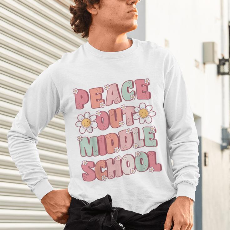 Peace Out Middle School Graduation Groovy Last Day Of School Unisex Long Sleeve T-Shirt
