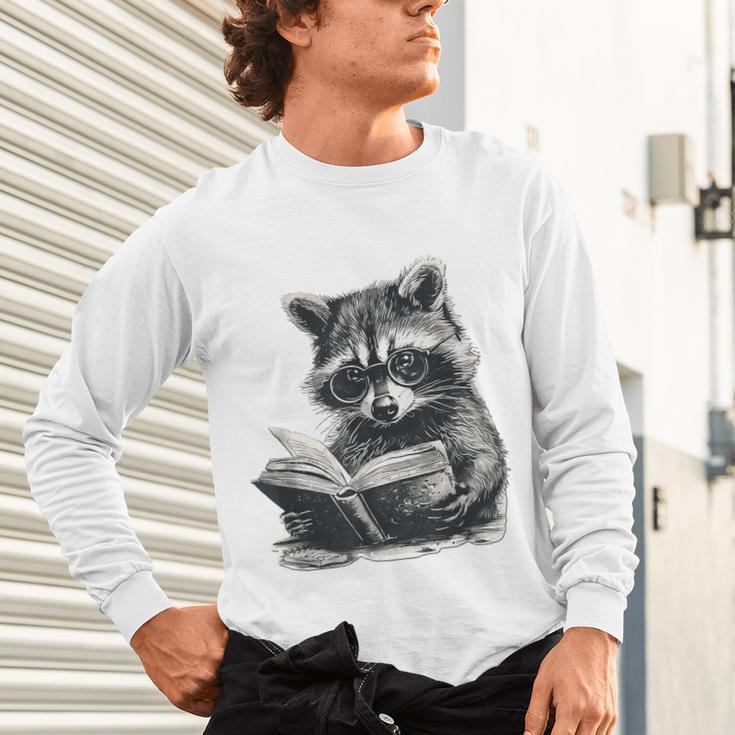 Raccoon With Book Cute Raccoons Reading Books Unisex Long Sleeve T-Shirt