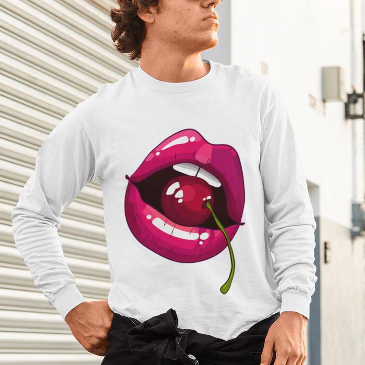 Rainbow Lips With a Cherry In The Mouth 80s Nostalgia Premium Tri-Blend Unisex Long Sleeve T-Shirt Rainbow Lips With a Cherry In The Mouth 80s Nostalgia Premium Tri-Blend Unisex Long Sleeve T-Shirt