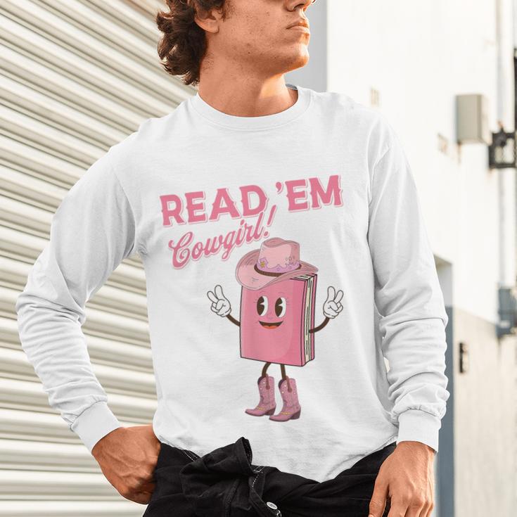 Read 'Em Western Cowgirl Retro Groovy Reading Books Unisex Long Sleeve T-Shirt