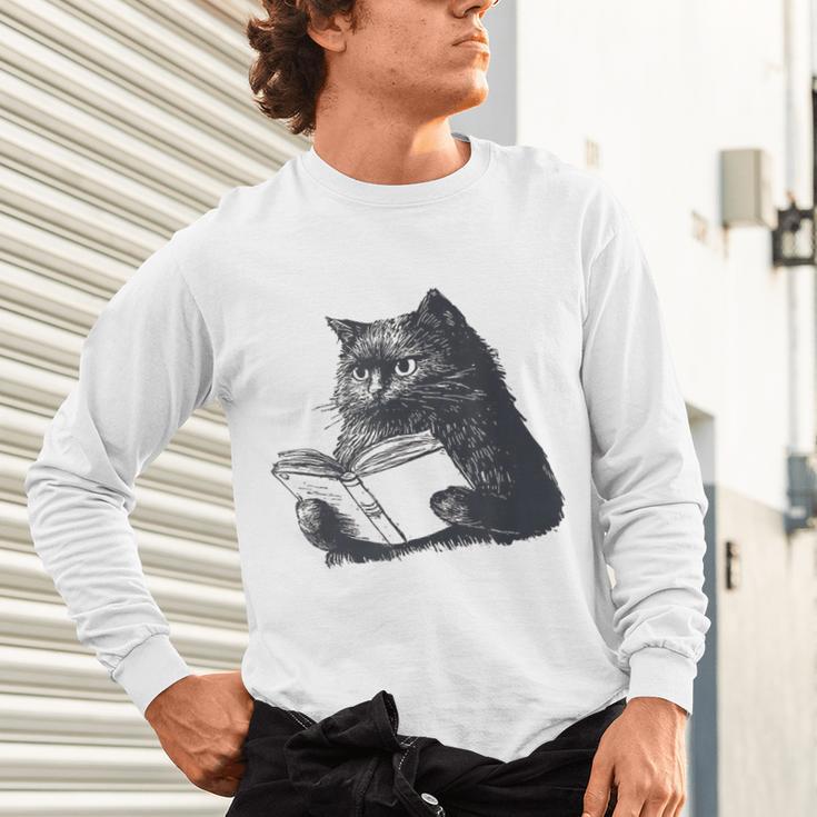 Reading Cat Cat Book Lover Unisex Long Sleeve T-Shirt