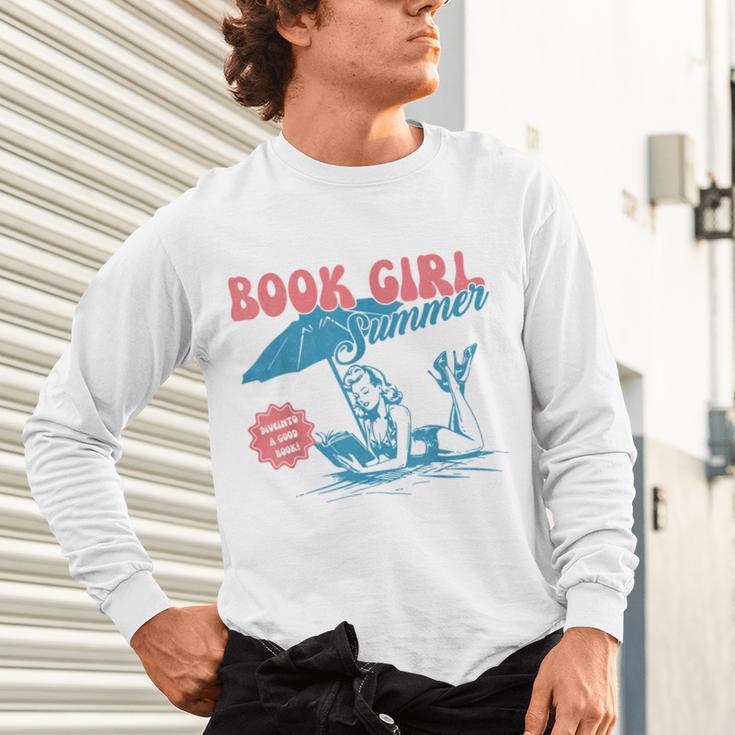 Retro Book Girl Summer Beach Vacation For Book Lover Unisex Long Sleeve T-Shirt