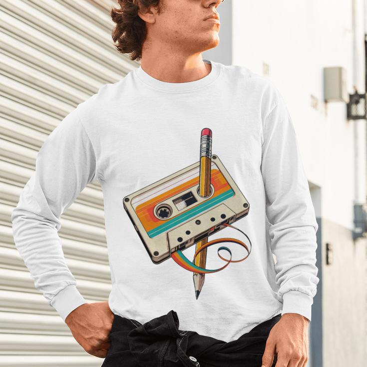 Retro Cassette Tape & Pencil Rewind Nostalgia Party 80s 90s Unisex Long Sleeve T-Shirt