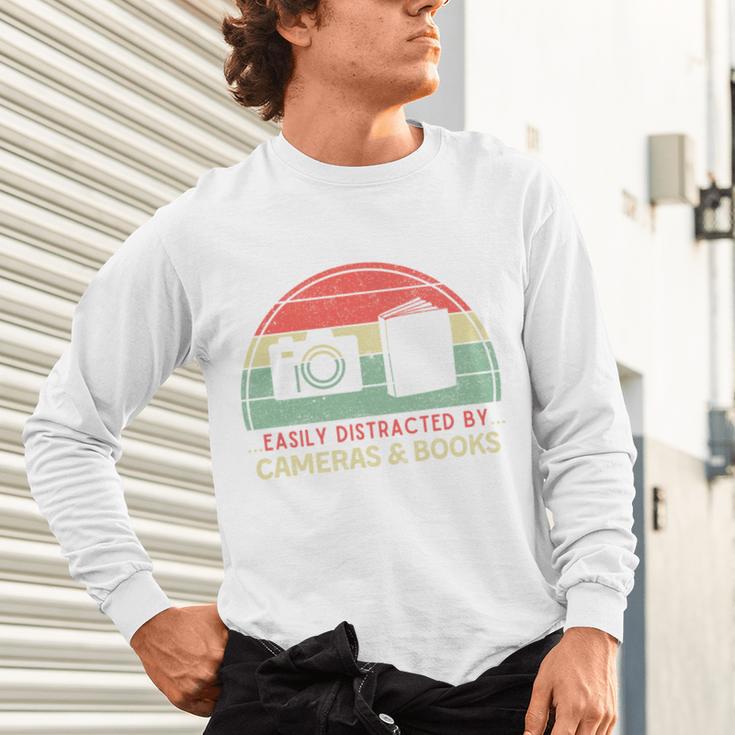 Retro Easily Distracted By Cameras & Books Photography Unisex Long Sleeve T-Shirt Retro Easily Distracted By Cameras & Books Photography Unisex Long Sleeve T-Shirt