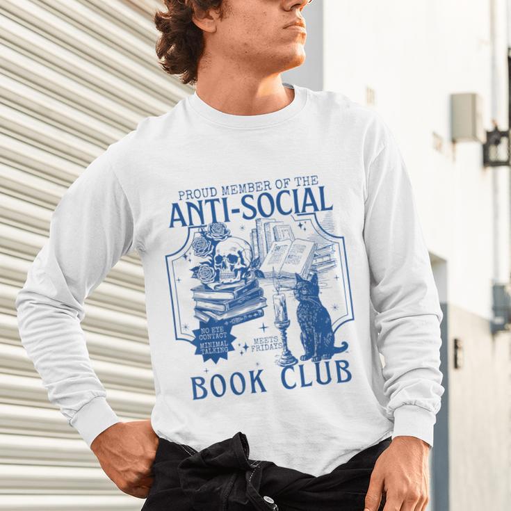 Sarcastic Anti Social Book Club Cat Skull Book Lover Unisex Long Sleeve T-Shirt