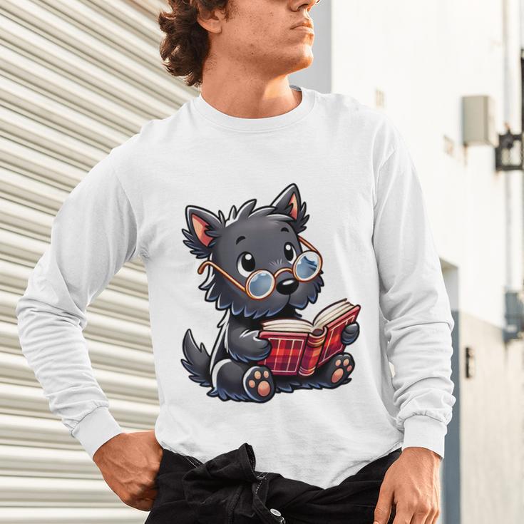 Scottish Terrier Reading a Book Dog Unisex Long Sleeve T-Shirt