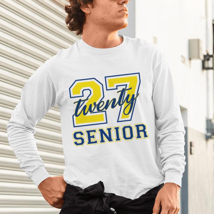 Senior Class Of 2027 Graduation Yellow And Blue On The Back Premium Tri-Blend Unisex Long Sleeve T-Shirt