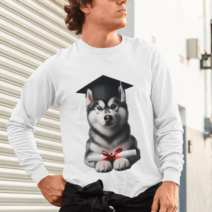 Siberian Husky Dog Graduation Cap Training School Graduate Men Women Kids Unisex Long Sleeve T-Shirt