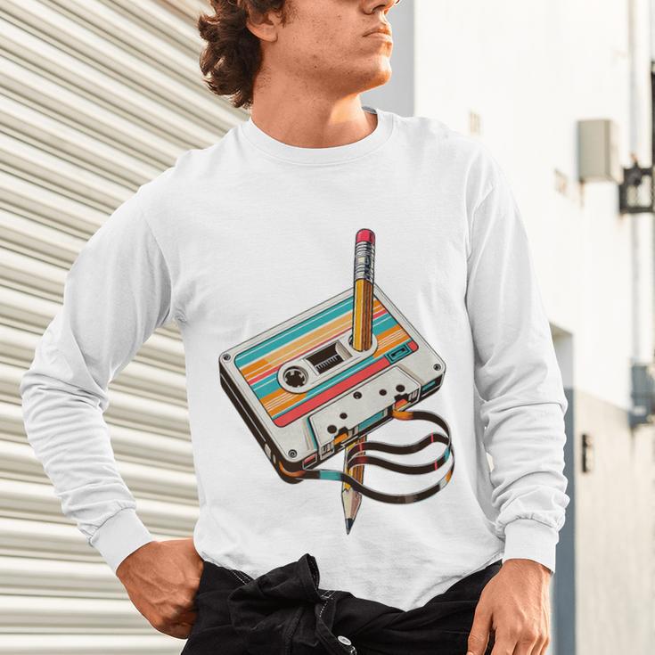 Vintage Cassette Tape And Pencil Nostalgia Party 70s 80s 90s Premium Unisex Long Sleeve T-Shirt