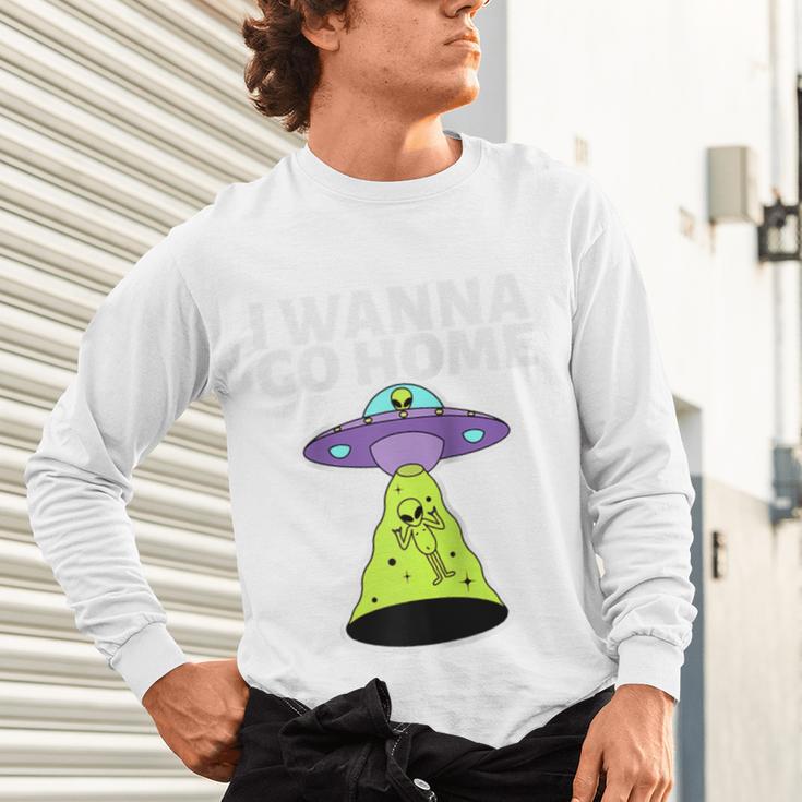 I Wanna Go Home Introvert UFO UAP Flying Saucer Trippy Alien Raglan Baseball Tee Unisex Long Sleeve T-Shirt