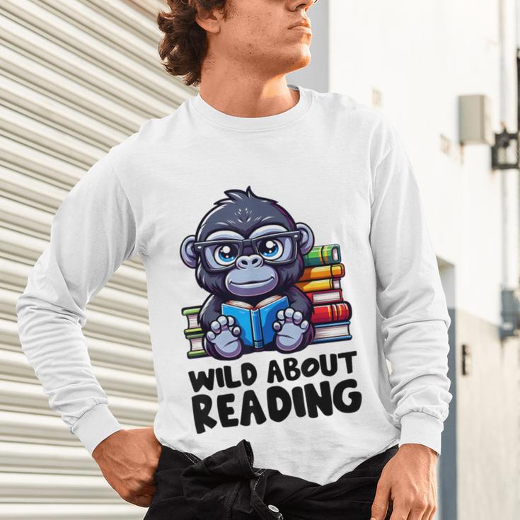 Wild About Reading Book Lover Gorilla Unisex Long Sleeve T-Shirt