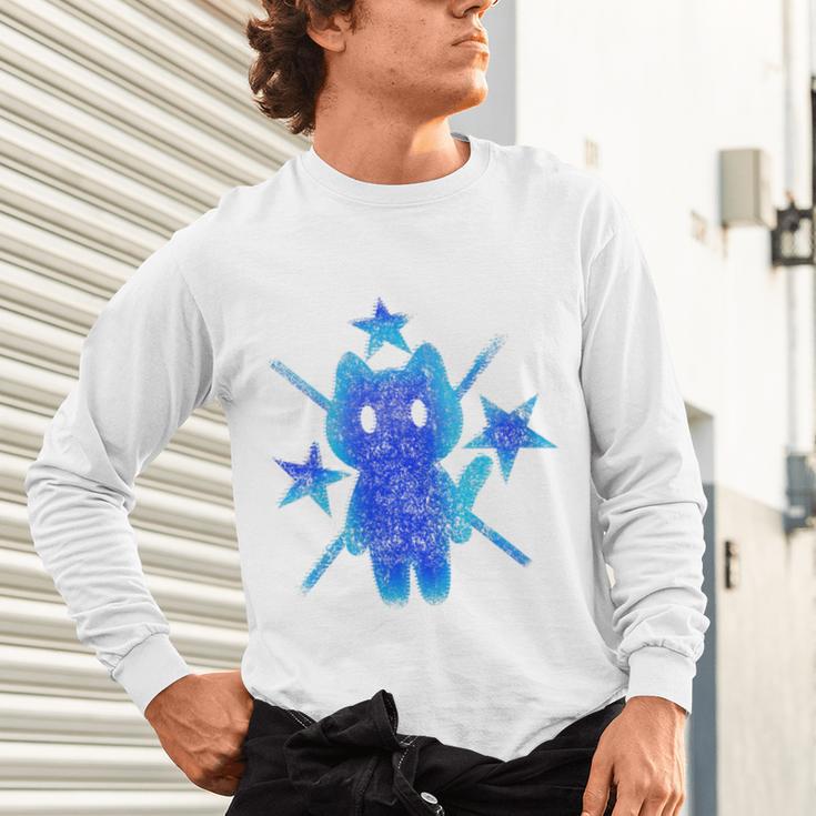 Yk2 Grunge Earthy Blue Cat With Stars Tomboy 90s Nostalgia Premium Tri-Blend Unisex Long Sleeve T-Shirt