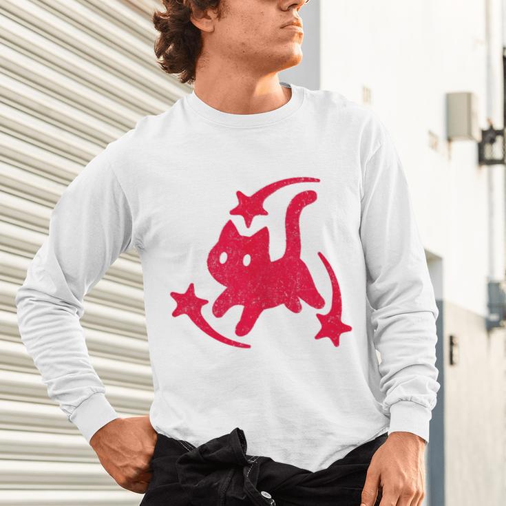 Yk2 Grunge Scary Cat With Shooting Stars 90s Nostalgia Unisex Long Sleeve T-Shirt