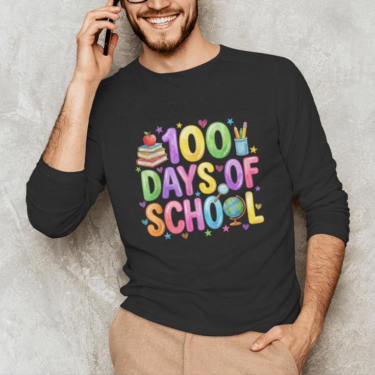 100 Days Of School Book Pencil Teachers Girls Kids 100th Day Unisex Long Sleeve T-Shirt