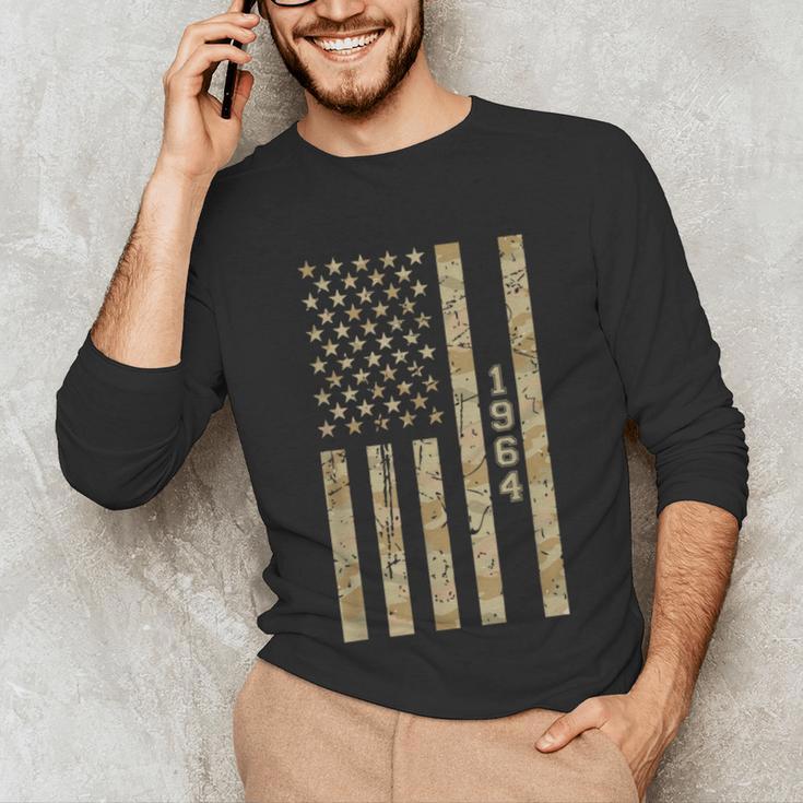 1964 Year Nostalgia Desert Camo Distressed American Flag Unisex Long Sleeve T-Shirt