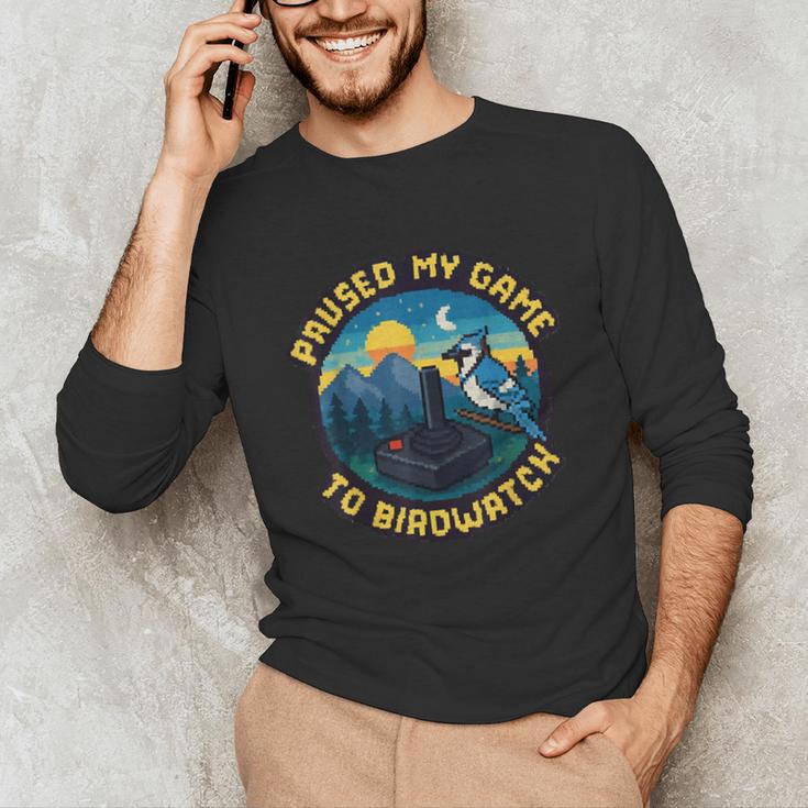 8-Bit Gamer Birder Blue Jay Arcade Nostalgia Nature Unisex Long Sleeve T-Shirt